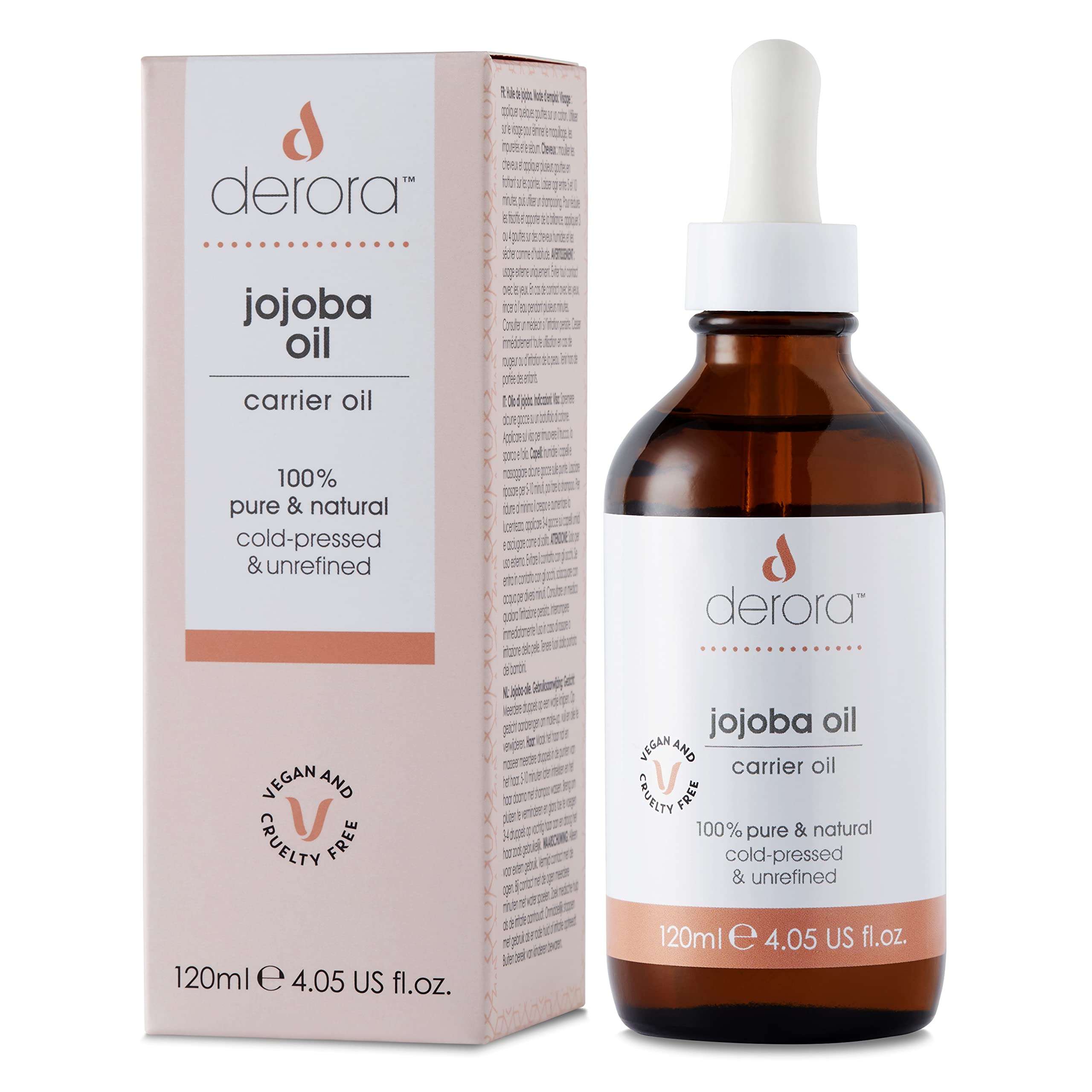 Derora Jojoba Oil | Nourishes Skin, Hair & Nails | 100% Pure | Unrefined | Natural | Cold Pressed | Antioxidants & Vitamin E Rich | All Skin Types | Vegan & Cruelty Free (120ml)