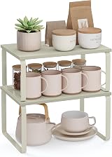 SONGMICS Spice Rack Set of 2 Cupboard Shelves Expandable Metal Wood Cappuccino