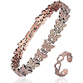 Fashtour Copper Bracelet and Ring Set for Women, 99.99% Pure Copper Magnetic Bracelet with Butterfly Design & Matching Adjustable Heart Ring – 3800 Gauss Magnets, Includes Sizing Tool & Gift Box