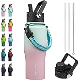 BJPKPK Insulated Water Bottles with Straw Lid, 23oz Metal Water Bottle with 2 lids & Paracord Strap, Double Wall Stainless Steel Vacuum Tumblers, Cups, Mugs, Thermo for Hot& Cold Drinks, Marshmallow