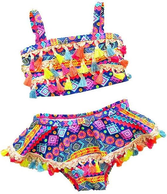 Amazon 9477子供ビキニ 水着 女児 女の子用ビキニ 水着 セパレート ベビー水着 子ども キッズみずぎ スイミング ウェア ジュニア 小学生 ビキニ フリンジ エスニック ボヘミア 水着 通販