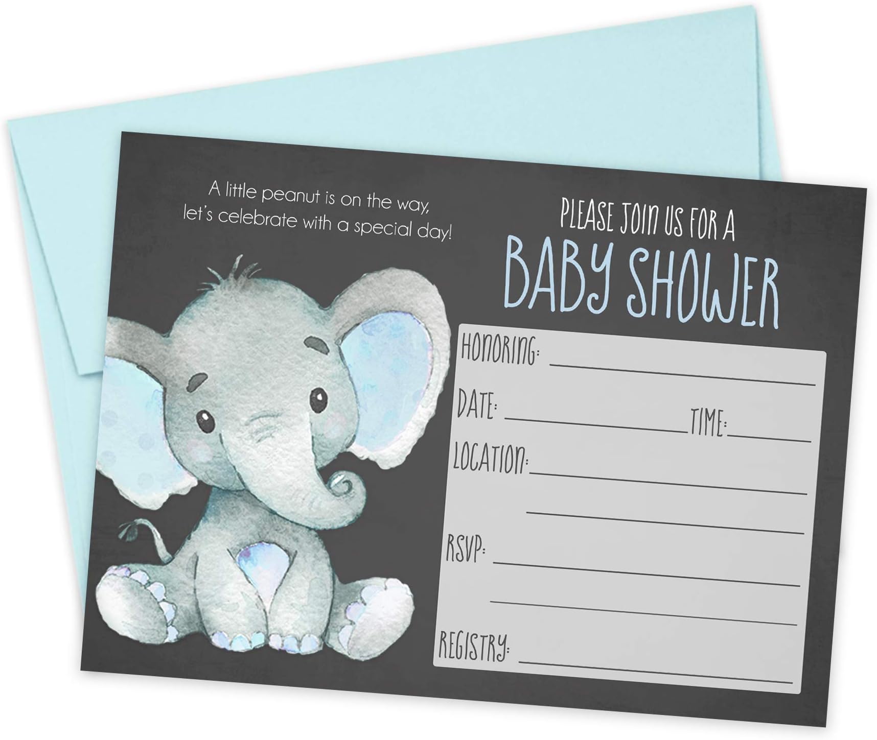 Elephant Baby Shower Invitations Boy 20 Count