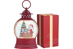 PESTILITE Christmas Santa Snow Globes, Cat Family Musical Snow Globe Light up Swirling Glitter Snow Globe Red Lantern with Timer, Christmas Tree Holiday Party Gifts and Decorations, USB & Battery Operated