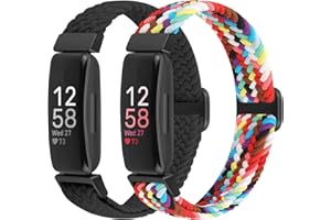 Puhuite Elastic Braided Watch Band Compatible with Fitbit Inspire 3/Inspire 2/Inspire/Inspire HR/Fitbit ace 3/Ace 2, Adjustable Stretchy Strap Sport Nylon Loop Replacement Wristband for Fitbit Inspire