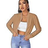 SweatyRocks Women's Casual Long Sleeve Solid Zip Up Coat Crop Bomber Jacket