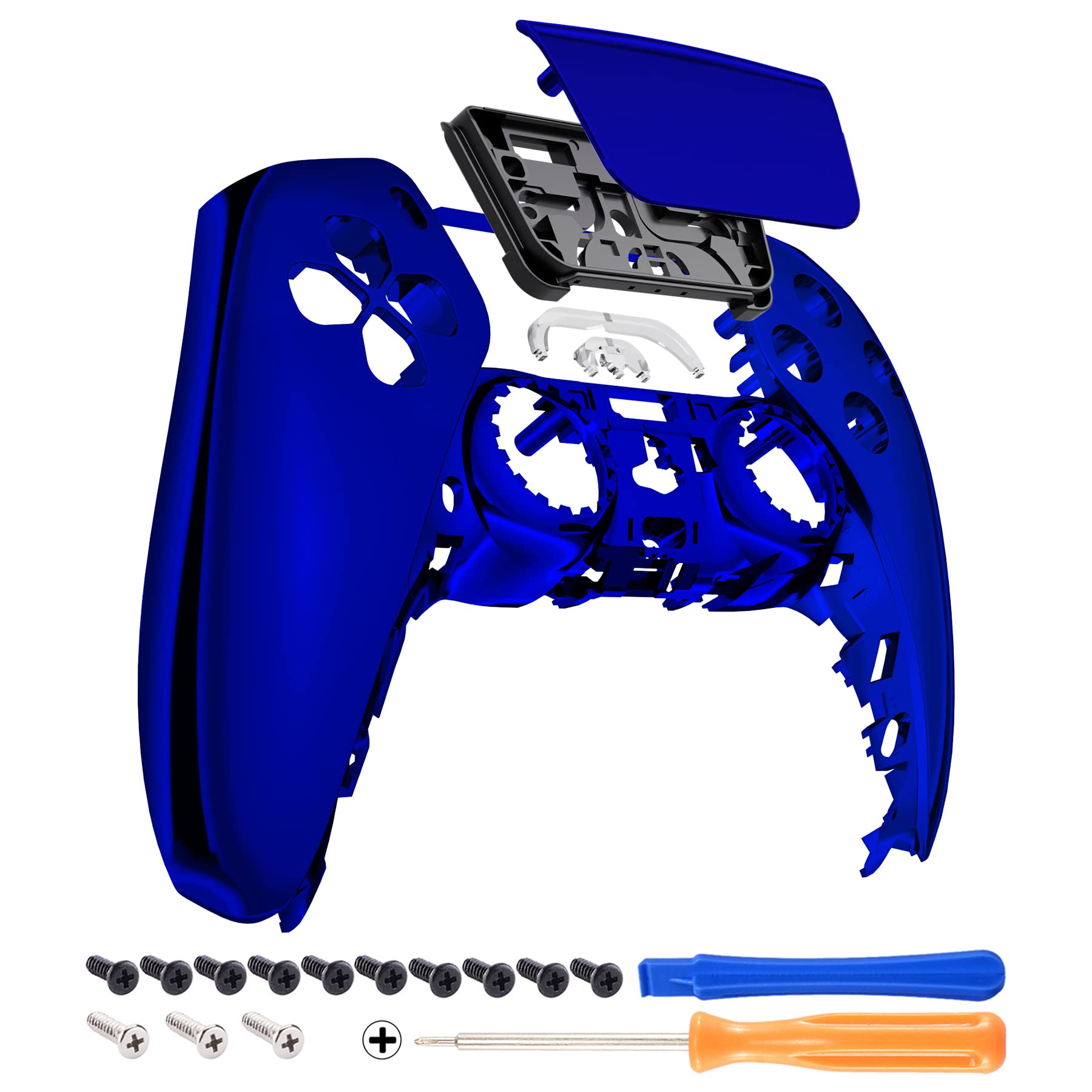 eXtremeRate Chrome Blue Glossy Touchpad Front Top Shell Compatible with ps5 Controller BDM-010 020 030 040 050, DIY Replacement Shell Custom Touch Pad Cover Compatible with ps5 Controller