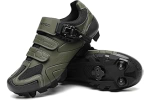 KESCOO Mens Mountain Bike Shoes with 2-Bolts SPD Cleats Included, Cycling Shoes with Quick Ratchet Buckle Indoor Outdoor Riding Biking