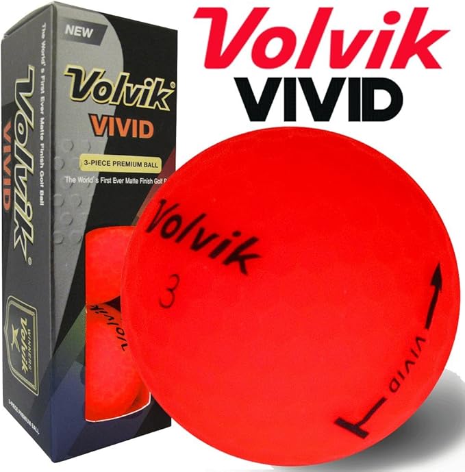 "NEW 2017" VOLVIK VIVID MATTE FINISH 3 PIECE GOLF BALLS / RED / 3 BALL