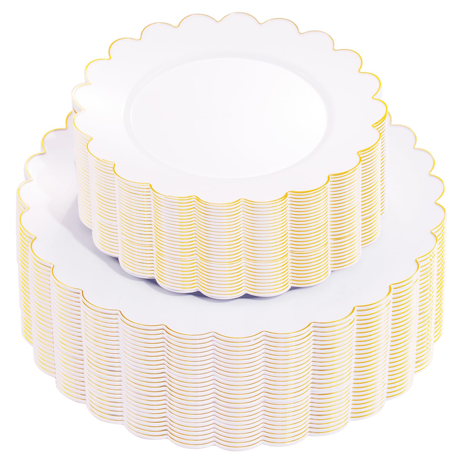 Photo 1 of supernal 100pcs White and Gold Plastic Plates Scalloped Plastic Plate - Plastic Plates for Party,Pretty Dinner Plate Perfect for Valentine's Day Wedding and Birthday