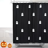 Mindsoft Halloween Ghost Shower Curtain Bathroom Decor | 72 x 72 Inch Cotton Fabric with 12 Hooks , Cute Spooky Cute Design, Tassel Fringe Trim for Bathroom Bathtub Vintage Decor