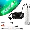 HUSUKU LED Underwater Fishing Light, 10000~80000lm 100W / 300W / 400W / 800W, 12V / 110V / 220V Green Night Fishing Attractor IP68 Submersible Lamp for Crappie Snook Squid Shrimp, 49ft/33ft/16ft Wire