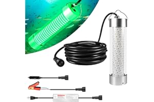 HUSUKU LED Underwater Fishing Light, 10000~80000lm 100W / 300W / 400W / 800W, 12V / 110V / 220V Green Night Fishing Attractor IP68 Submersible Lamp for Crappie Snook Squid Shrimp, 49ft/33ft/16ft Wire