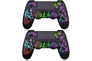 GamingBoy Wireless Controller for PS4, 2 Pack RGB Remote Control for Ps4/PC with Hall Effect Joystick/1000mAh Battery/Type-C Port/Dual Vibration/6-Axis Sensor/Audio Jack（Black）