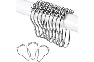Rustproof Shower Curtain Rings Hooks,12 Pcs Shower Curtain Rings,Shower Curtain Hooks,Metal Heavy Duty Roller Shower Hooks,fo