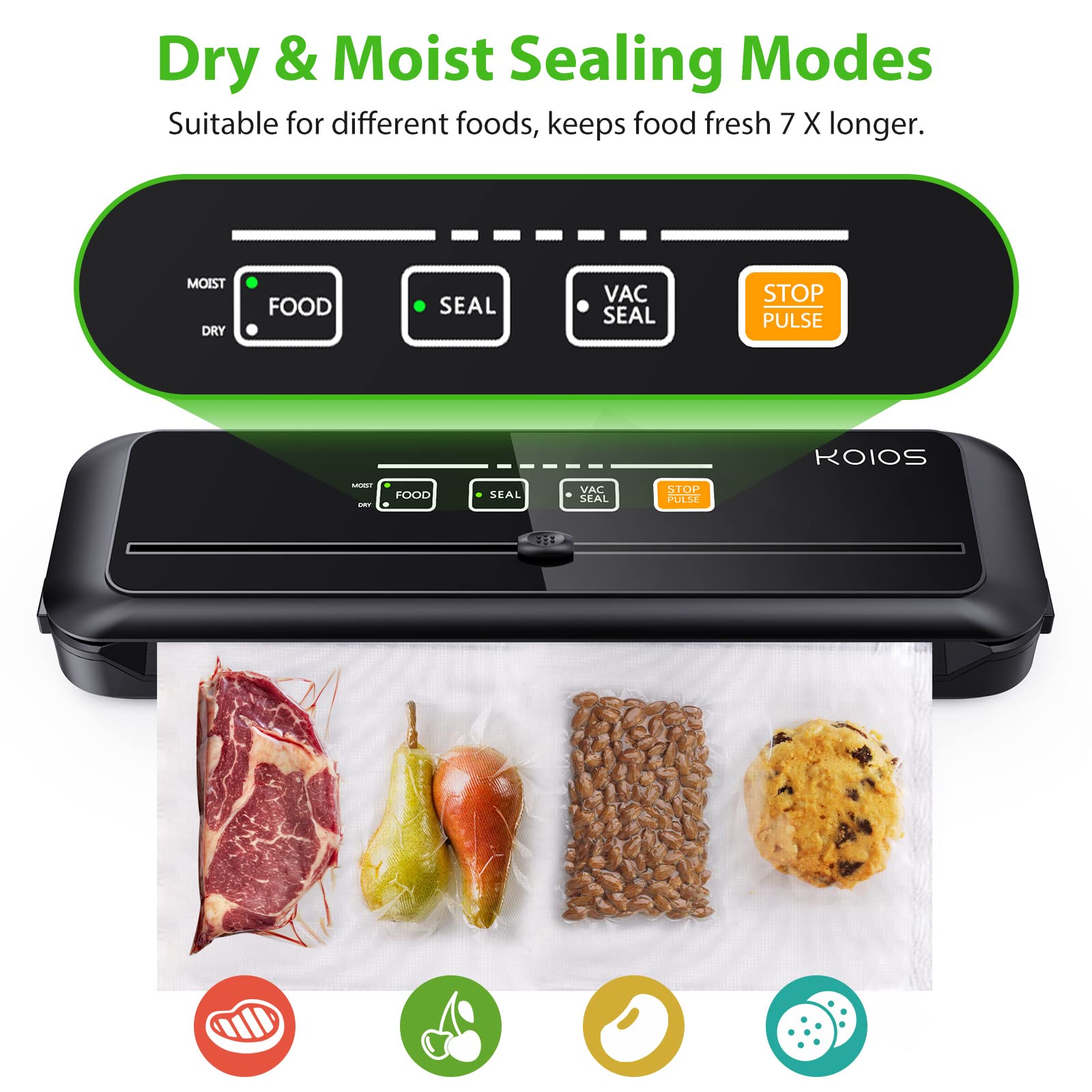KOIOS Vacuum Sealer Machine, black + KOIOS Vacuum Sealer Bags for Food Vacuum Sealer Bags Rolls