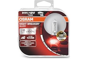 Osram Night Breaker Silver H11, +100% More Brightness, Halogen Headlight Bulb, 64211NBS-HCB, 12V Car, Duo Box (2 Bulbs)