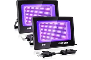 Plug in 120W LED Black Lights with Switch, 385nm to 405nm UV Flood Lighting Fixture, IP67 Waterproof Blacklights for Glow Par