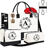 Adyoung Monogrammed Tote Bags, 3PCS Initial Personalized Monogram Tote Bags for Women, Birthday Gifts Tote Letter Canvas Bag