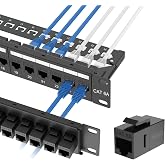 Tecmojo UL Listed Cat6A 24 Port Patch Panel with RJ45 Keystone Couplers | 19-Inch, Inline Keystone, Cable Management Bar, Rackmount or Wall Mount RJ45 Patch Panel, 10Gbps