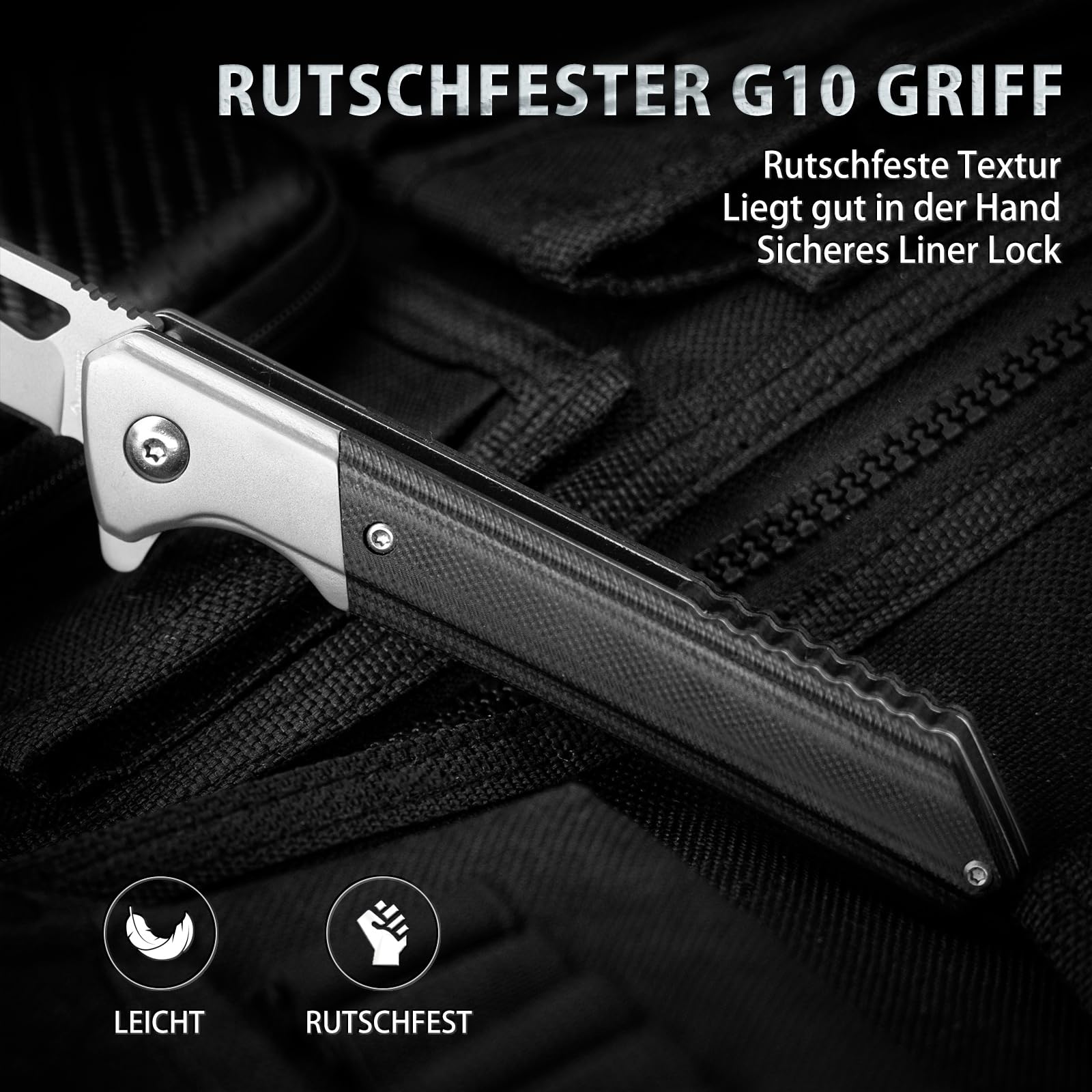 NedFoss ELF Klappmesser, Taschenmesser scharf, EDC Messer mit G10 Griff, Einhandmesser aus D2 Stahl,Outdoor messer mit Gürtelclip, Pocket Knife,Scharfes Survival messer Outdoor für Alltag und Outdoor 3
