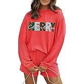 YBHUO Womens Pajama Sets 2 Piece Pjs Sleepwear Soft Comfy Long Sleeve Top and Shorts Lounge Set Loungewear