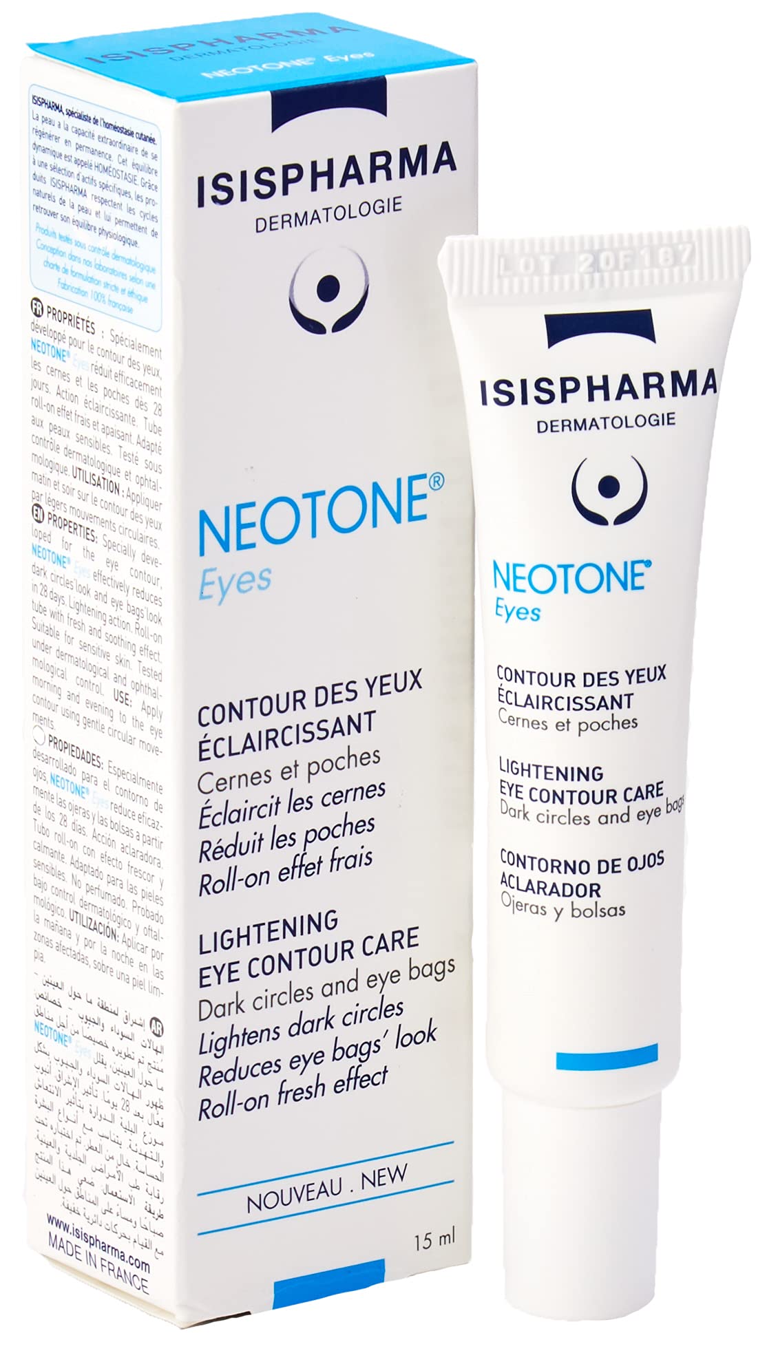 ISISPHARMA NEOTONE EYES - Brightening Eye Cream - with Licorice Extract and Hyaluronic Acid - Pigmentary Roll-On, Lightens Dark Circles and Decongests Puffiness - Made in France