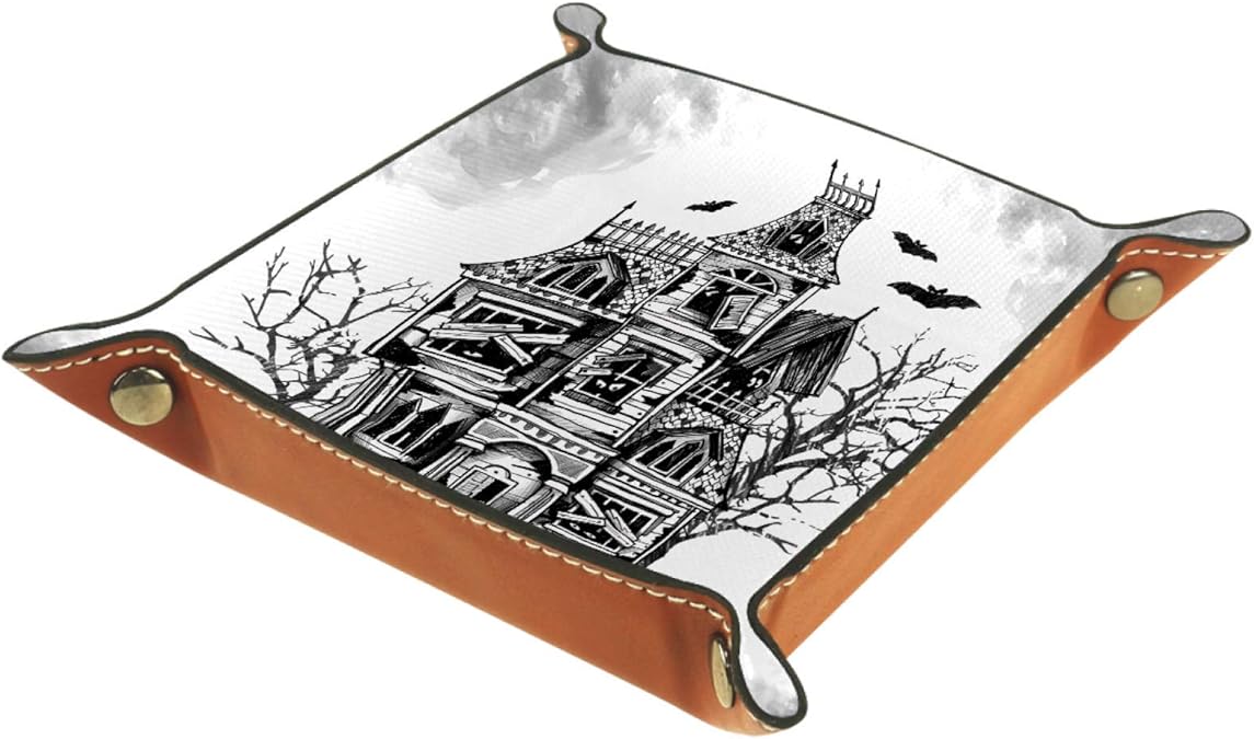 Ledertablett,Schmucktablett Dekoplatte,Hand gezeichnetes Halloween