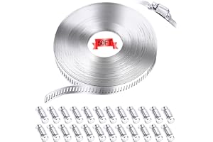 maierke 304 Stainless Steel Hose Clamp Assortment Kit,DIY 50FT Metal Strap + 24 Stronger Fasteners,Adjustable Worm Gear Hose Clamps Screw Clamps for Pipe,Tube,Duct and Fuel Line