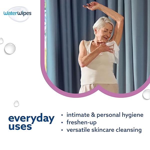 WATERWIPES SENSITIVE+ BODY & INTIMATE WIPES, 3-IN-1 CLEANS, CARES, PROTECTS, 99.9% WATER, UNSCENTED & HYPOALLERGENIC HYGIENE WET WIPES, ADULT CARE,180 WIPES (6 PACKS)