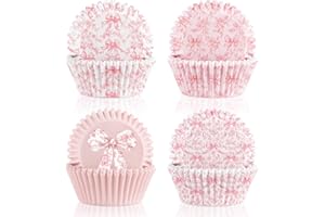 400 Pcs Pink Bow Cupcake Liners Coquette Bow Floral Cupcake Wrappers Baking Cups Baking Standard Liners Holders for Baby Show