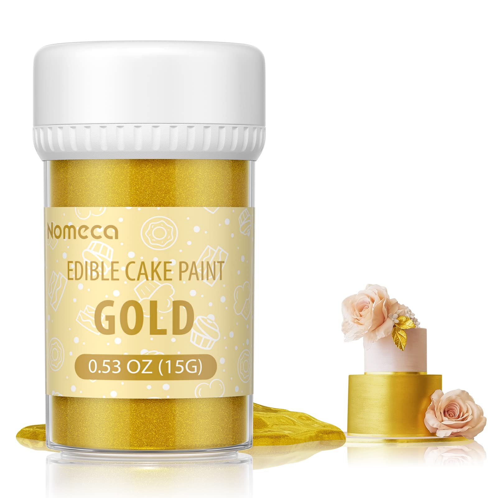 Edible Cake Paint - Food Grade Metallic Paint for Cake Decorating 15g Food Coloring Baking Fondant Gumpaste Chocolate Candy Cookie - Gold
