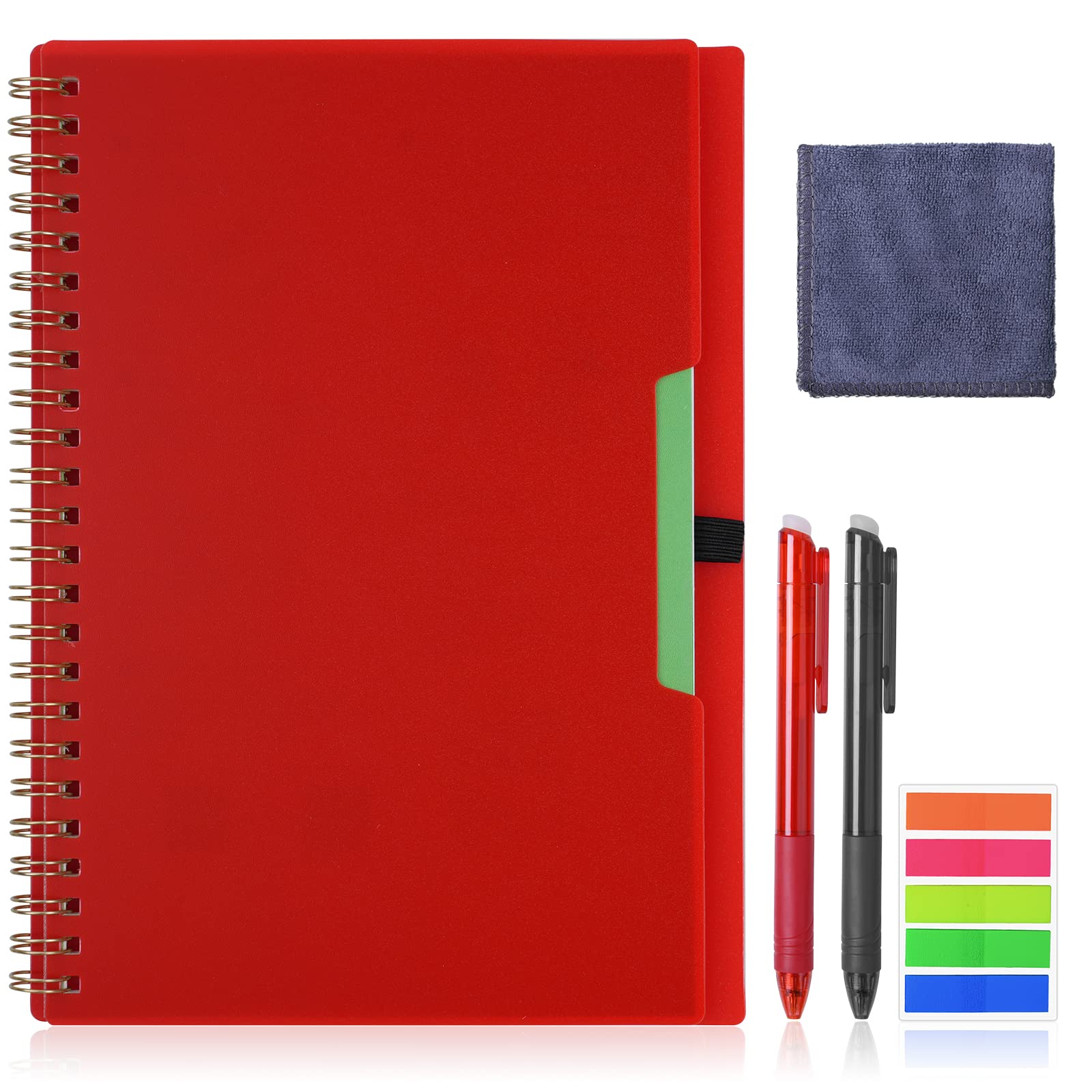 Vicloon Smart Reusable Notebook A5, Wirebound Notebook with 2 Frixion Pen, Sticky Notes Flags and Wipe, Lined Notebook for Quick Sketch, Cloud Storage and Reuse (Red)