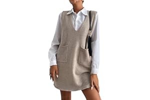 OYOANGLE Women's V Neck Sleeveless Knitted Solid Short Sweater Dress with Pockets