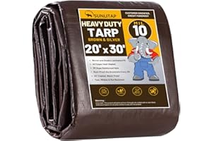 SUNLITAP 20x30Ft Tarp Cover Heavy Duty Poly Tarp 10 Mil Waterproof Tarps with Metal Grommets, Reinforced Edge UV Resistant Rip & Tear Proof, Multipurpose Reversible Tarps for Car, Boat, Roof, Camping