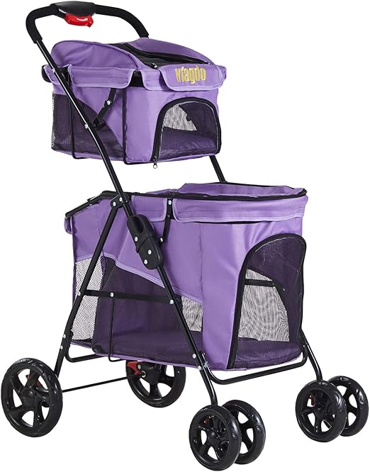 VIAGDO Double Pet Stroller for 2 Dogs & Cats, 4 Wheels Dog Strollers