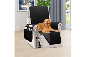 HONEST OUTFITTERS Reversible Recliner Slipcover, Water Resistant Cover with Side Pockets,Washable Recliner Protector Cover with Elastic Straps for Pets Kids Children Dog (23In,Black&Dark Grey)