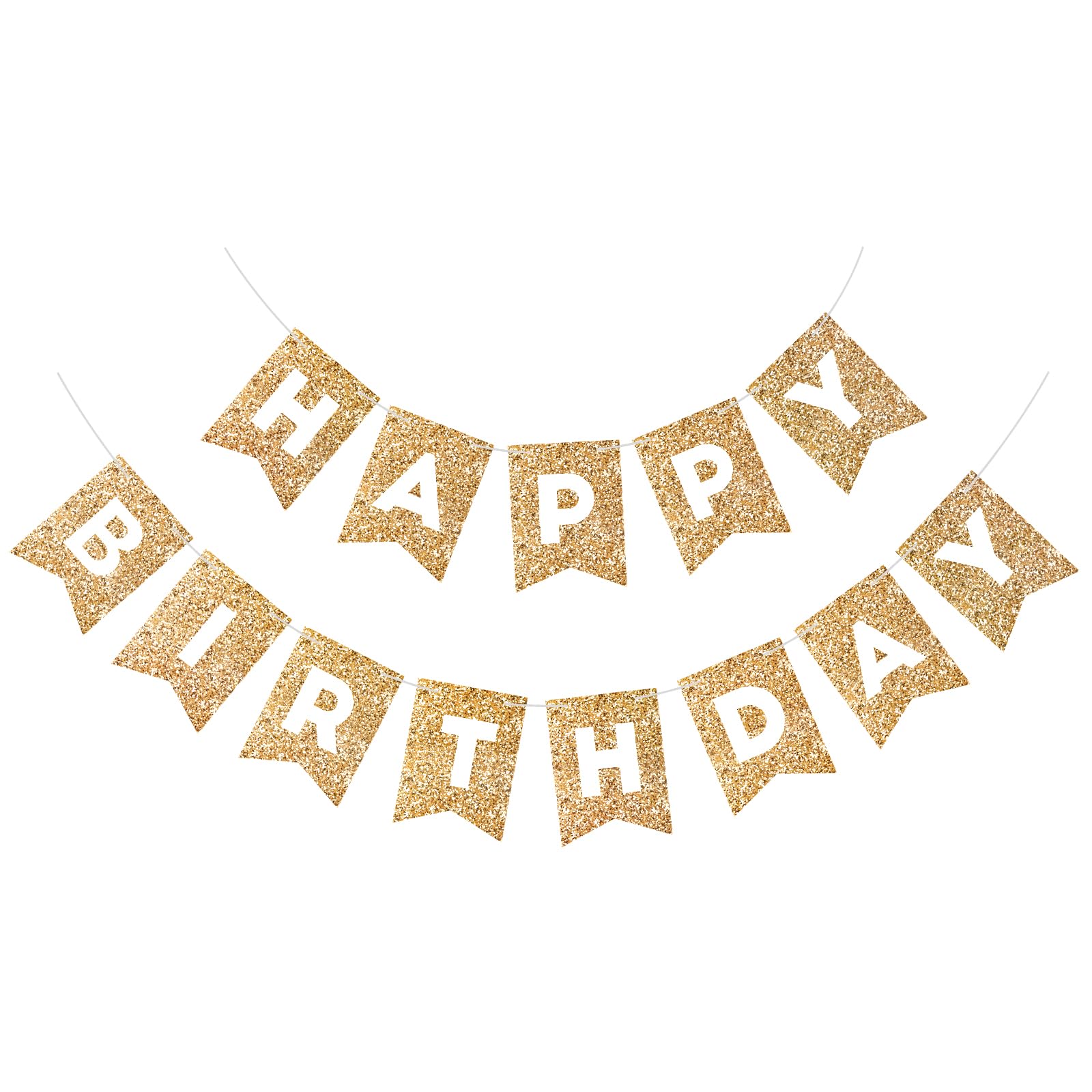Photo 1 of Hooqict Gold Happy Birthday Banner Sign for Backdrop Gold Happy Birthday Decorations for Women Men Kids 1st 2nd 3rd Party Supplies Wall Door Banner Garland Bunting Flag