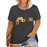 Plus Size Gobble Thanksgiving Shirt for Women Funny Turkey Graphic Casual Tee Tops