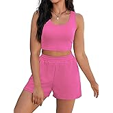 ONFERS Short Sets for Women Summer Lounge Set Ribbed Knit Crop Tank Tops Shorts Sets with Pocket Vacation Outfits