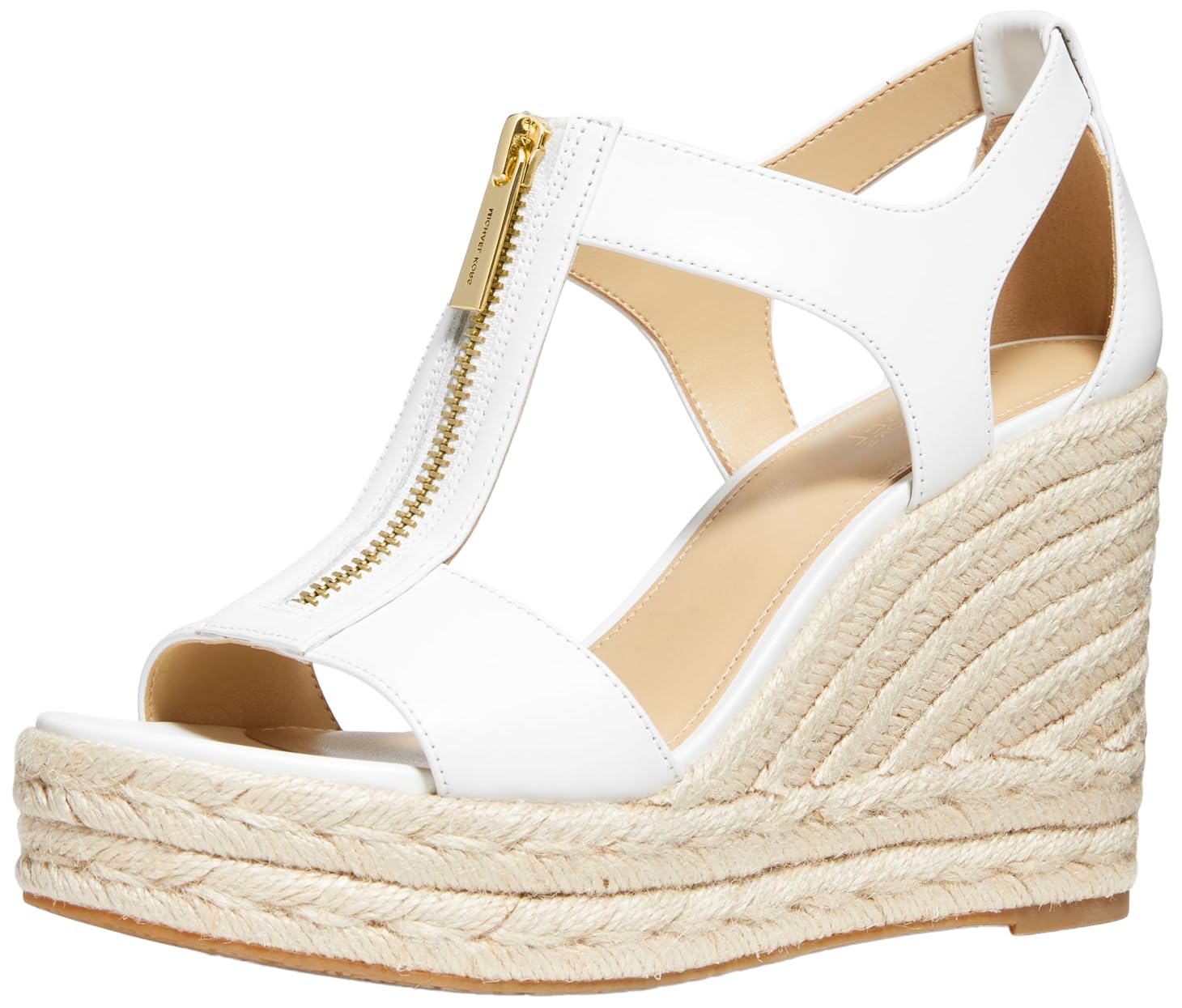 Michael Kors Women’s Berkley Wedge Sandal, Vachetta Leather/Optical White, 9.5