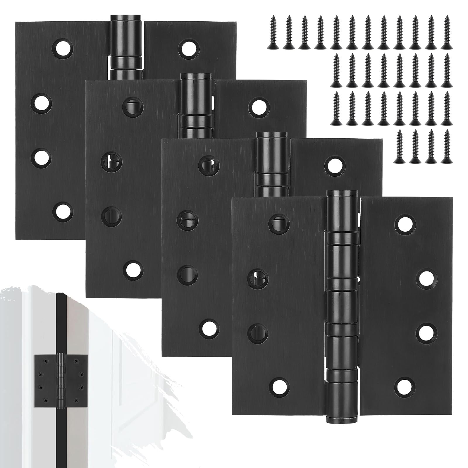 Photo 1 of Cskunxia 4 Pack Stainless Steel Black Door Hinges, Heavy Duty Door Hardware, 4 x 4 Inch Door Hinge with Ball Bearing, Door Hinges with Square Corners