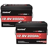 12V 300Ah 2 Packs Lithium LiFePO4 Battery,200A BMS 3840W Rechargeable Lithium Iron Phosphate Battery 15000+ Deep Cycles for S