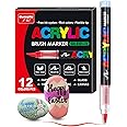 Guangna 12 Colors Direct Liquid Soft Head Acrylic Marker Pens, Acrylic Paint Markers, Brush Tip Acrylic Paint Pens, Ideal for Canvas, Wood, Stone, and DIY Crafts