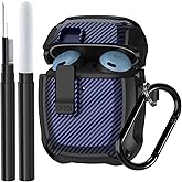 Google Pixel Buds Pro Case with Cleaner Kit, Military Shell Protective Cover with Lock & Carabiner, Black/Blue