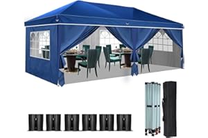 SNENBLUME Heavy Duty Pop Up Canopy, Carport Canopy with UV Protection, Waterproof Fabric, Adjustable Heights, and Easy Assembly – Ideal for Outdoor Events, Camping, and Carports (10 x 20) (Blue)