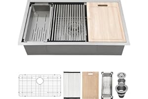 GhomeG 33 Undermount Kitchen Sink Stainless Steel 16 Gauge 33x19x9 Inch Ledge Workstation Single Bowl Kitchen Sink with Round Corners Under Counter Basin
