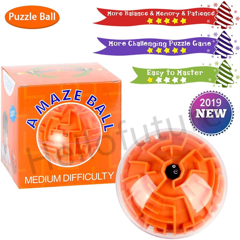 Mini 3D Magic Maze Puzzle Ball Cube Game Globe Sphere Bulk Labyrinth Toys Brain Teaser Game Learning Education Puzzle Toys Gifts (Medium Difficulty)