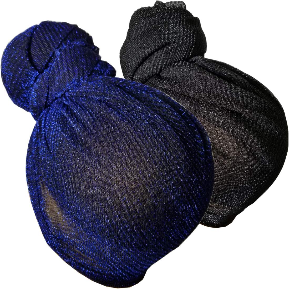 Stretch Head Wrap Scarf Turban - Long Black Head Scarf Wrap Turban Hair Scarf Tie Color Headband 1 or 2 Set