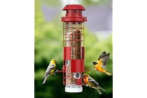 KOWOLL Squirrel Proof Bird Feeder for Outdoor Hanging, Metal Mesh Bird Seed Feeders with Weight-Activated Perches, 3LBs Seed Capacity Wild Birdfeeder for Outside, Suitable for Small Medium Birds, Red