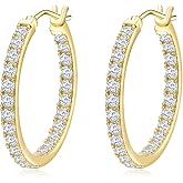 RANDES 925 Sterling Silver/14K Gold Plated Hoop Earrings for Women Sensitive Ears Cubic Zirconia Cz Earrings Lab Diamond Wedding Earring Huggie Hoops 26/20/15mm